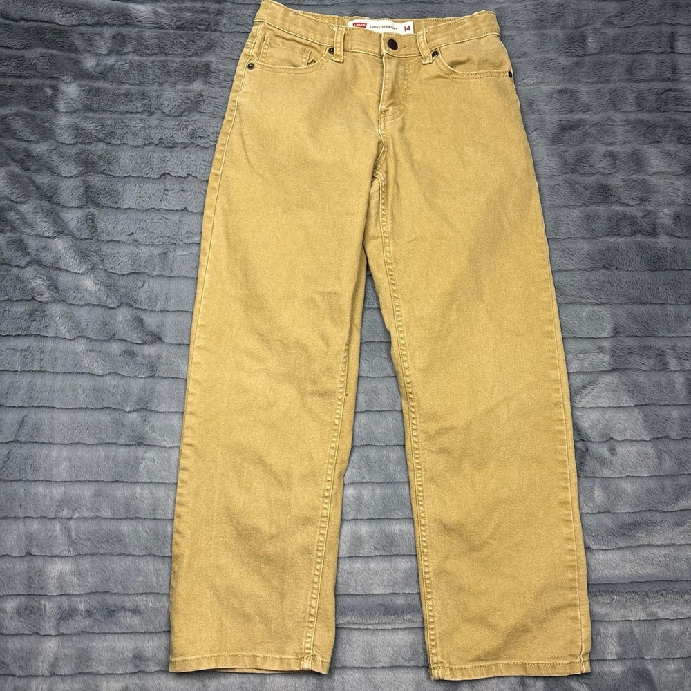 Levis Loose Straight Pants Tan Khaki Girls Size 14 Cotton Blend Casual 5-Pocket